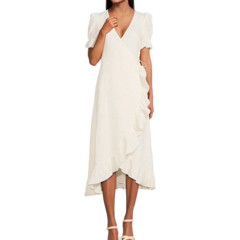 A Loves A Linen White Dress with Ruffle Skirt and Sleeves